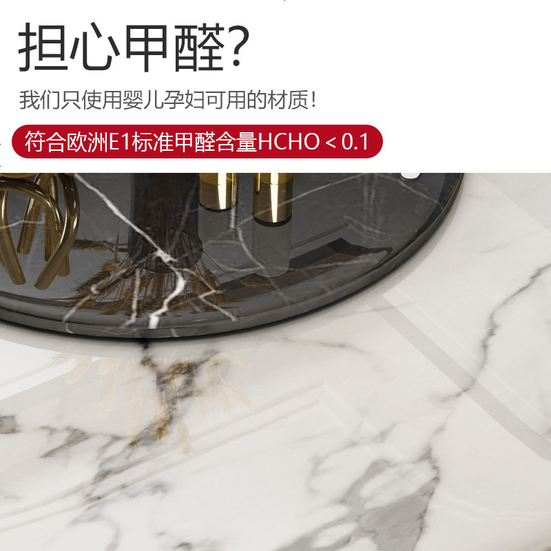 后现代轻奢北欧大理石餐桌圆桌带转盘不锈钢圆形饭桌家用简约10人