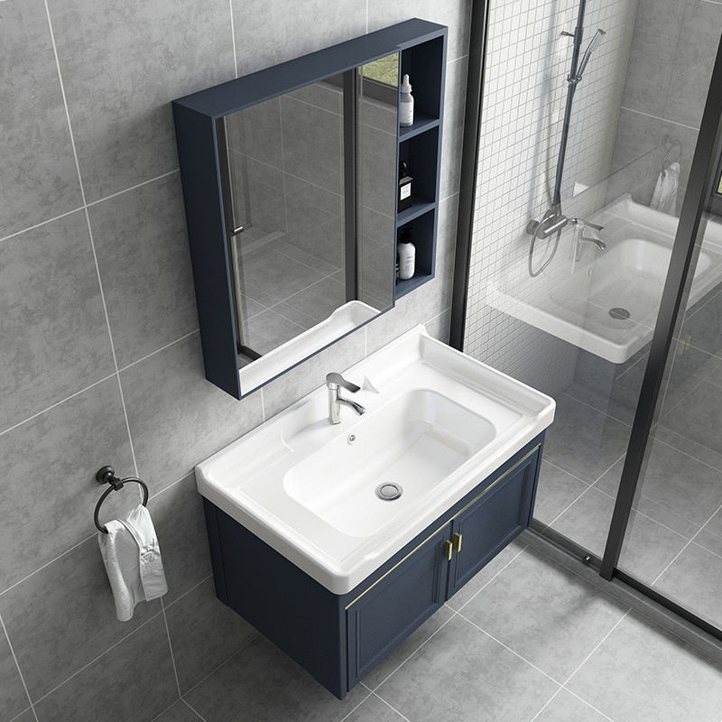 新款太空铝浴室柜落地柜组合洗漱台阳台陶瓷洗手盆洗脸盆柜|[落地]