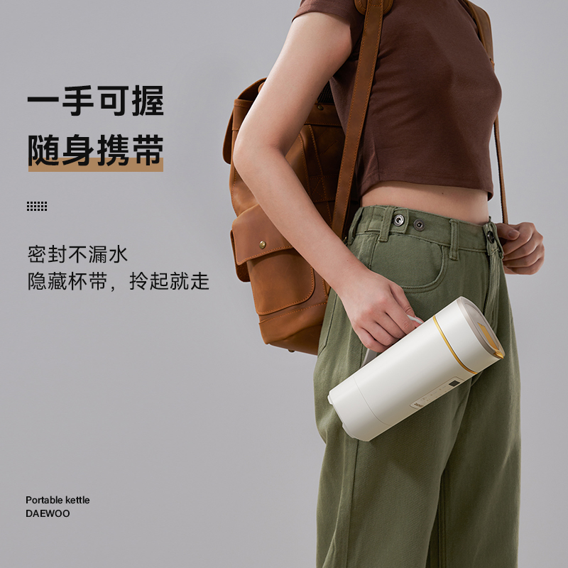 大宇(DAEWOO)便携式烧水壶 电热加热水杯旅行热水壶旅游电水壶保温杯恒温婴儿煮茶泡奶电炖杯316不锈钢杯 小方壶D9