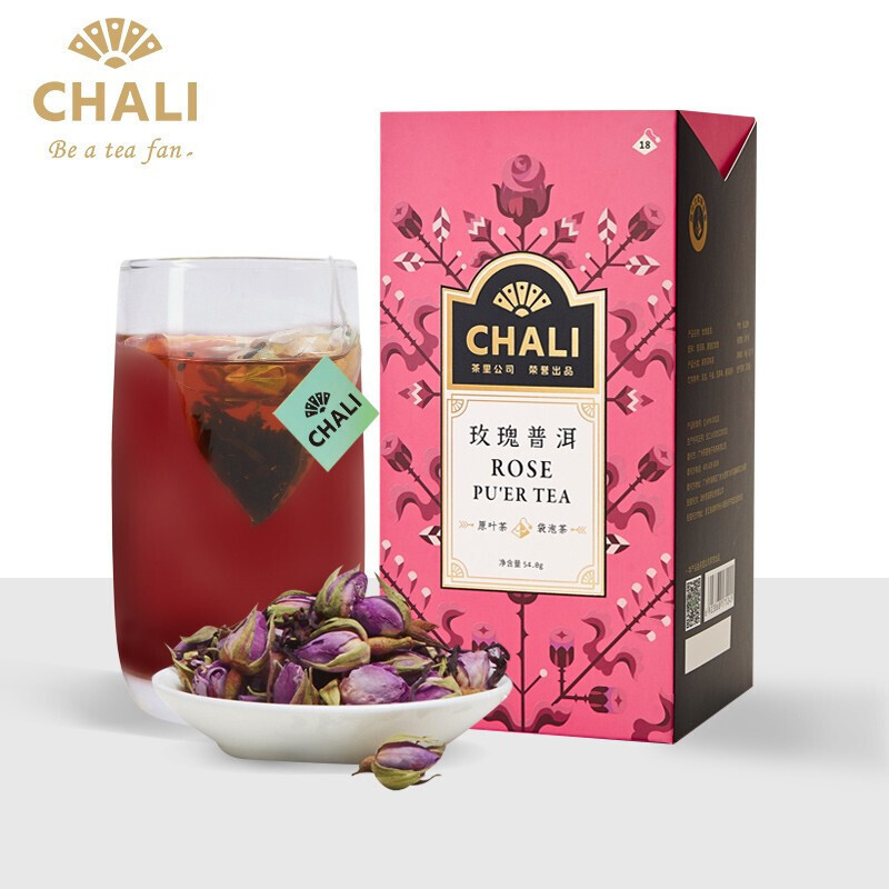 茶里(ChaLi)玫瑰普洱茶包 云南熟普陈普茶叶 古坦红茶重瓣玫瑰花原叶 角袋泡茶叶 花草茶高清大图