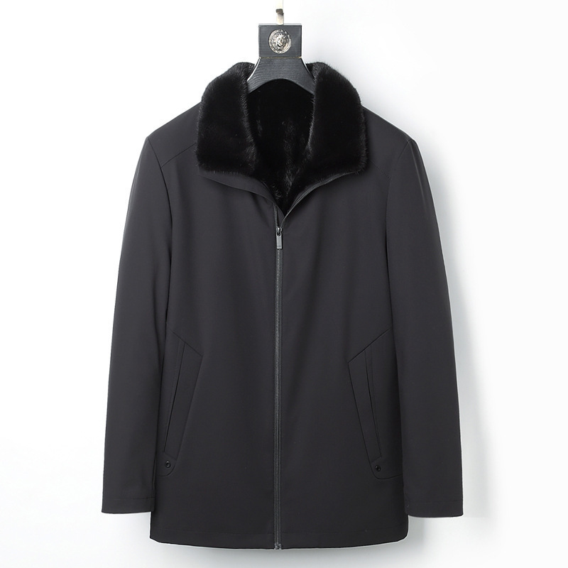 举翼王子派克服男士皮毛一体整貂水貂内胆中老年貂皮大衣爸爸装尼克服