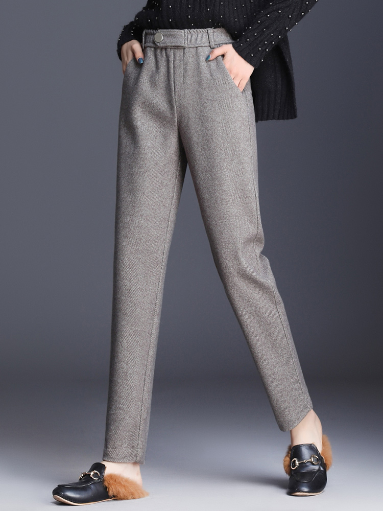 suntek妈妈休闲百搭高腰长裤中老年秋冬装直筒毛呢哈伦裤中年女外穿