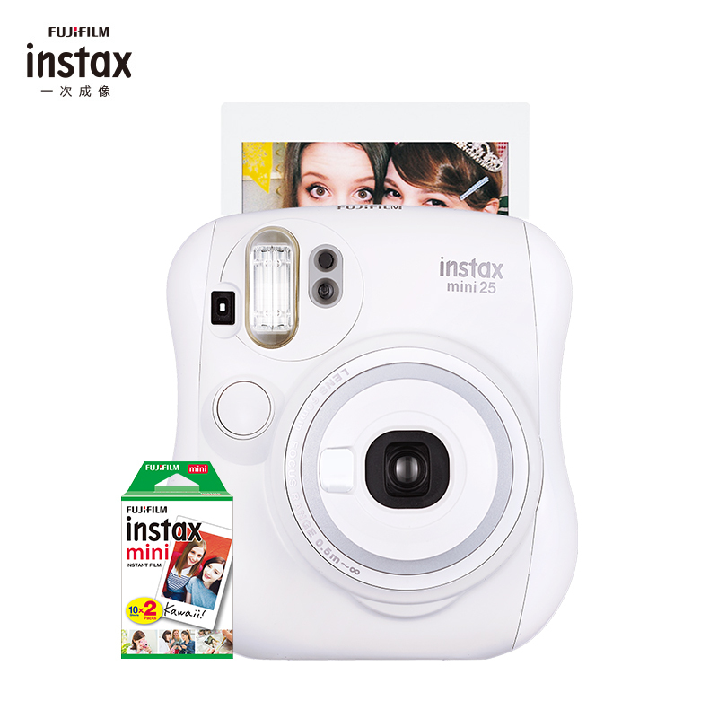 富士(FUJIFILM)INSTAX 拍立得 相机 一次成像 mini25白色套装 胶片相机 含20张富士小尺寸胶片