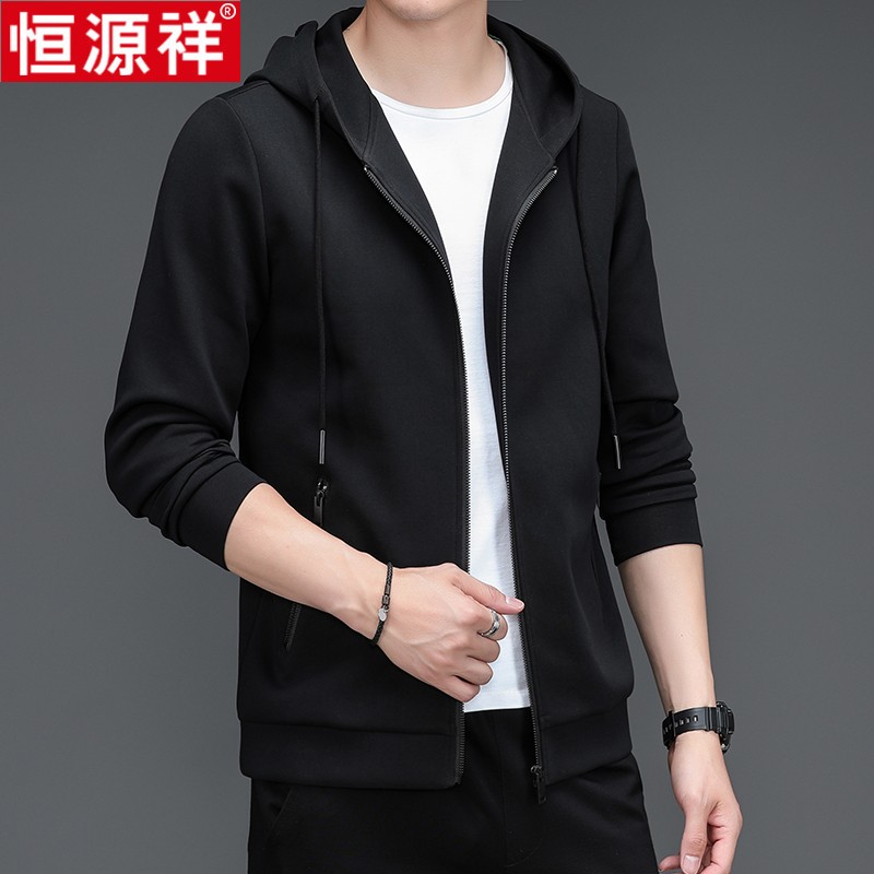 恒源祥卫衣男宽松连帽运动外套休闲拉链开衫上衣春秋薄款中年男装高清大图