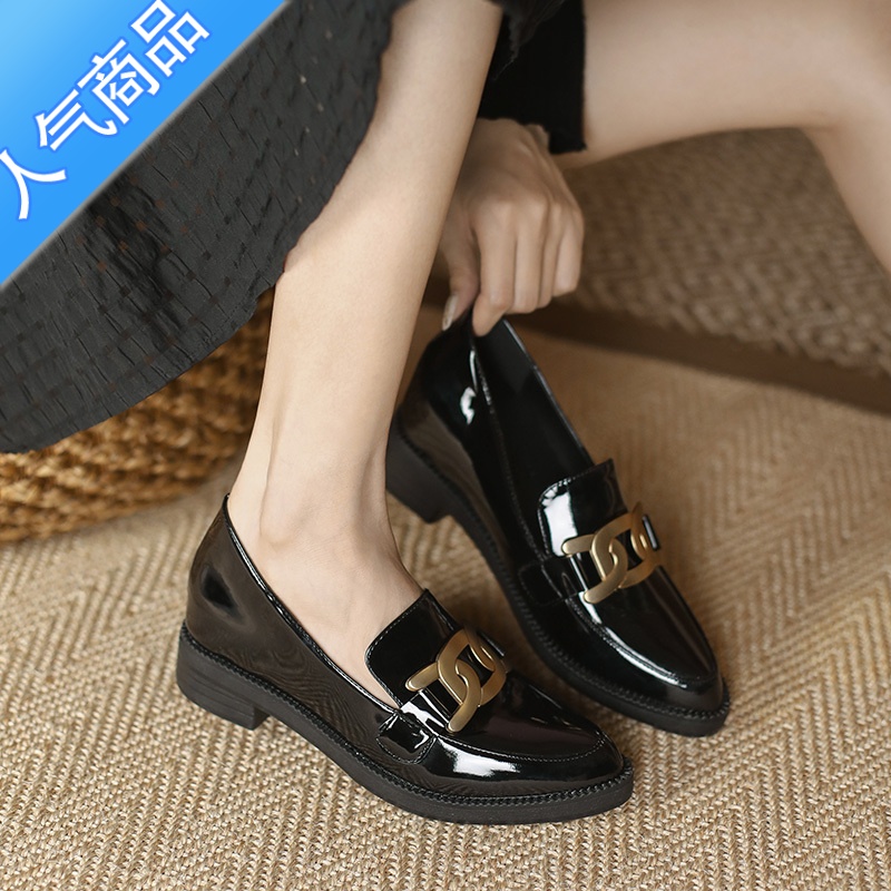 SUNTEK2023春季英伦尖头单鞋内增高厚底小皮鞋女乐福鞋工作鞋子小码3233高清大图