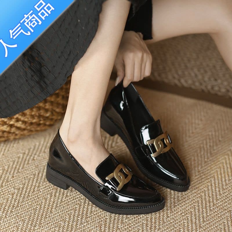 SUNTEK2023春季英伦尖头单鞋内增高厚底小皮鞋女乐福鞋工作鞋子小码3233图片