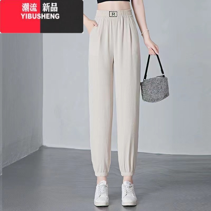 YIBUSHENG冰丝速干运动休闲裤女2024季垂感九分束脚哈伦裤防蚊空调裤高清大图