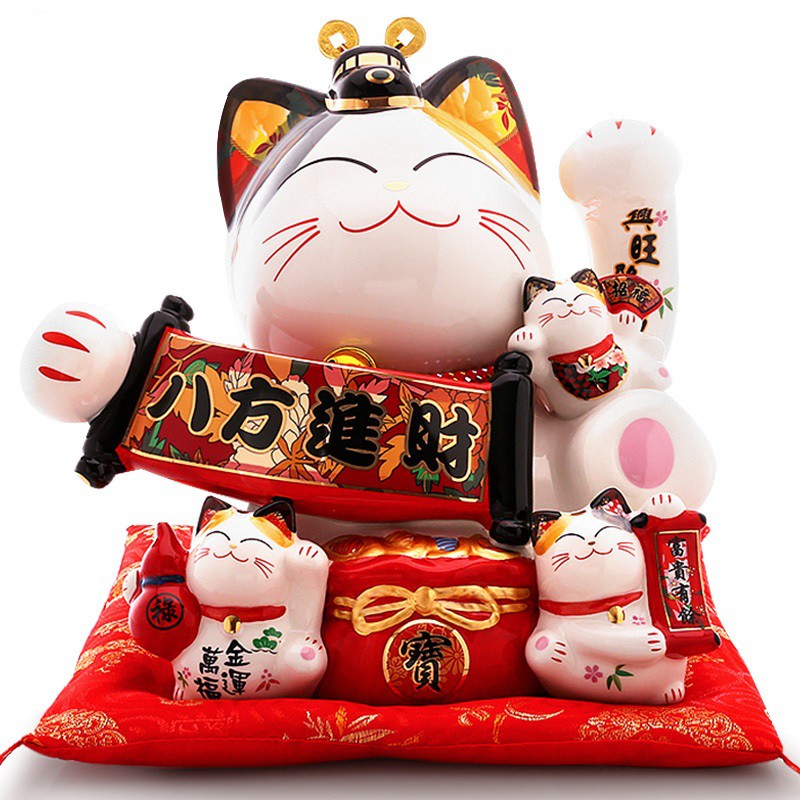 大号电动摇手猫摆件开业公司店铺送礼陶瓷存钱罐自动招手饰品 三维工匠 中号八方进财(黑)摇手款猫高清大图