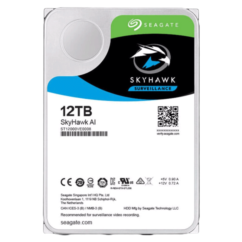 希捷(Seagate)酷鹰AI系列 12TB 机械硬盘 3.5寸 SATA接口 7200转 256MB缓存 CMR 企业安防监控录像机NAS硬盘 ST12000VE001