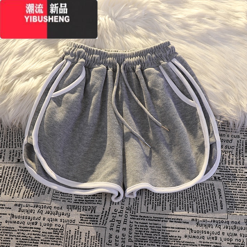 YIBUSHENG季休闲运动短裤女可外穿跑步居家显瘦韩版百搭宽松热裤大口袋 灰色 2XL建议141斤-155斤