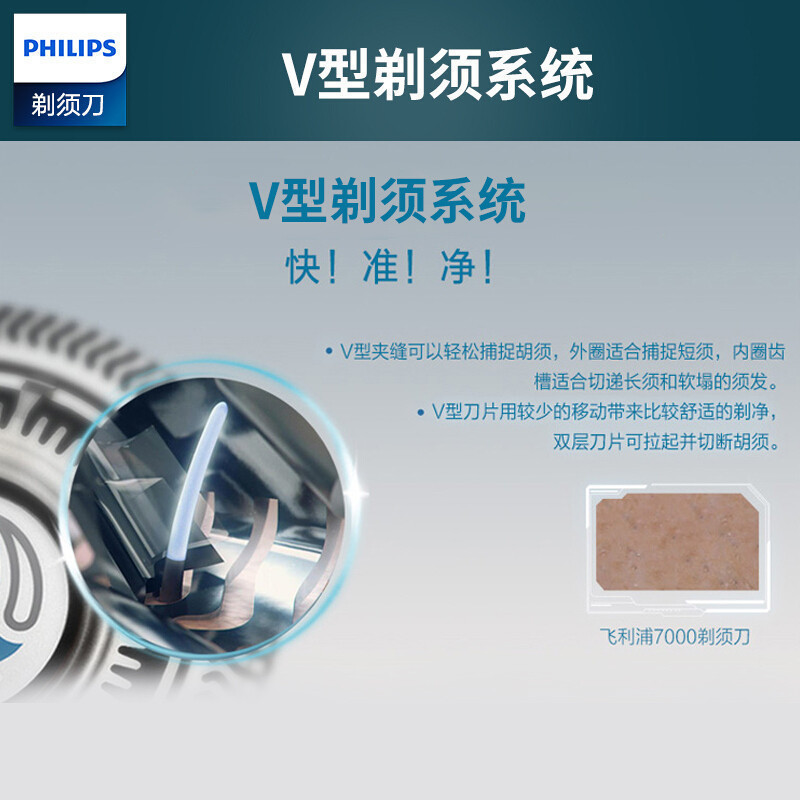 飞利浦(Philips) 电动剃须刀S7310全身水洗 充电式 三刀头 5向移动 微珠涂层 干湿两用 旋转式