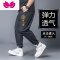七斓高弹力透气运动裤夏季宽松休闲束脚裤男士加肥加大码黑色哈伦长裤
