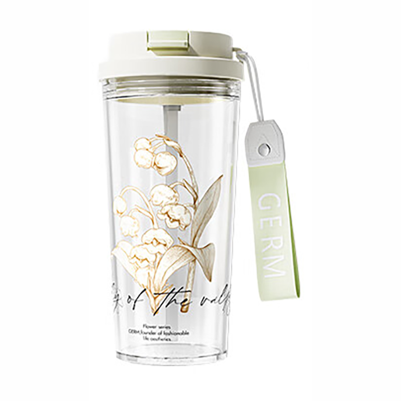 格沵 塑料吸管杯铃兰系列闪耀水杯 GE-CK24SS-S64 芽绿 520ml