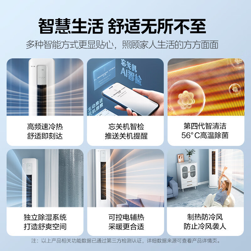 美的(Midea)空调2匹p酷省电新能效智能变频冷暖立式柜机节能省电客厅家用落地式KFR-51LW/N8KS1-3