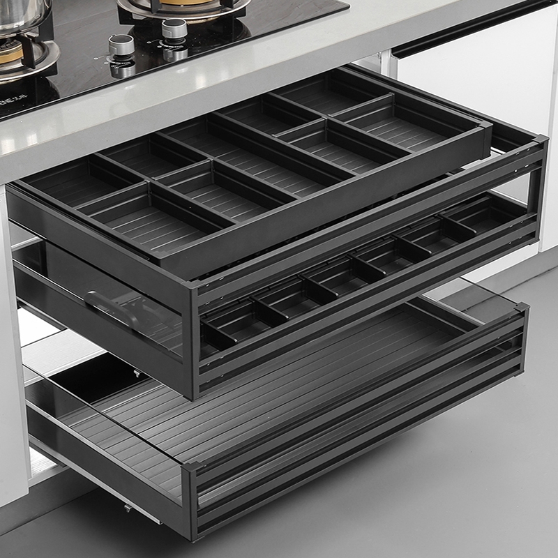 拉篮厨房橱柜铝合金抽中抽屉式碗碟邦可臣篮厨柜收纳架内置碗篮碗架