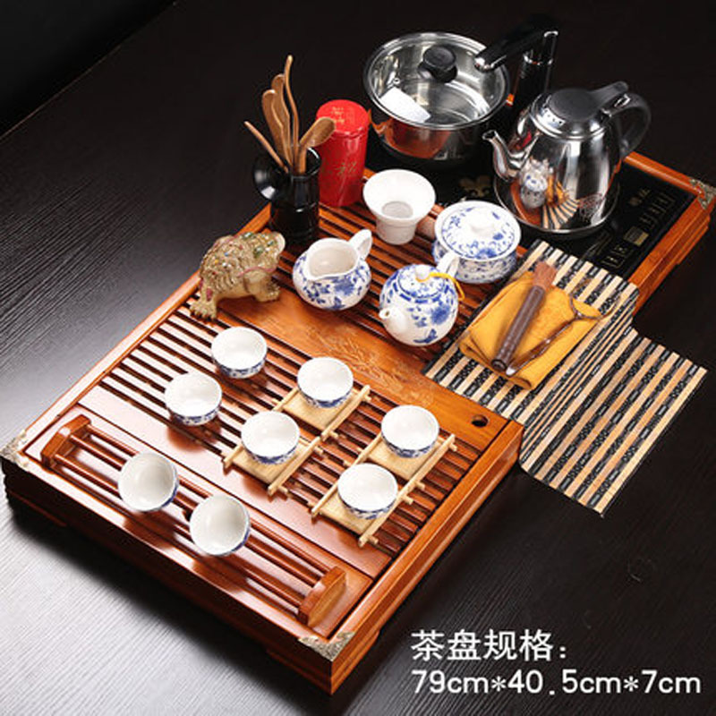 整套陶瓷功夫茶具茶盘套装电磁炉四合一自动抽水茶台家用送女朋友七夕情人节礼物