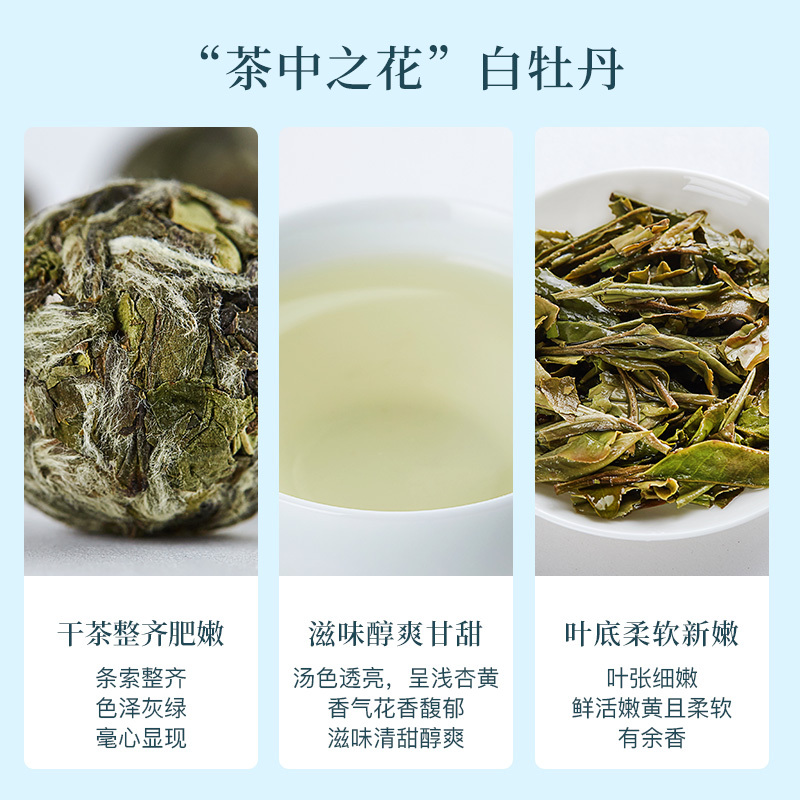 八马茶叶 百福系列 福鼎白茶白牡丹紧压白茶龙珠单颗装 罐装80g