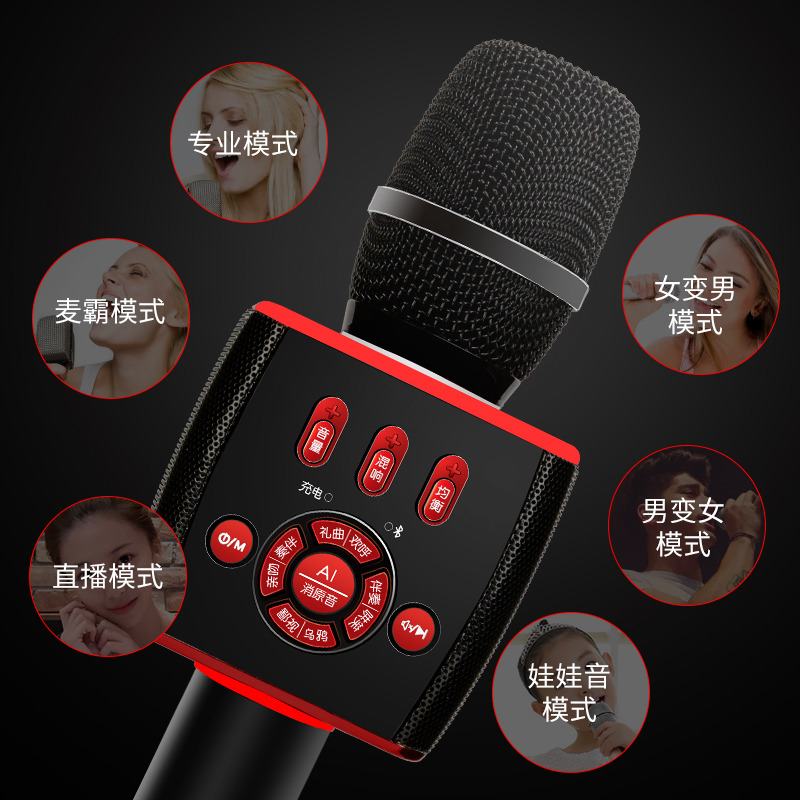 屁颠虫(HIFIER)F2话筒带音响一体手机全民K歌蓝牙无线家用电视专业唱歌神器录歌麦克风黑红色 3.5音频接口