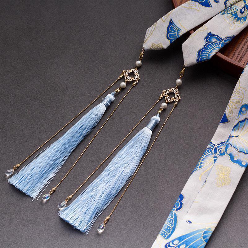 云深不知处古装宫铃发绳古风汉服原创流苏发带 超仙复古束发头饰 米色