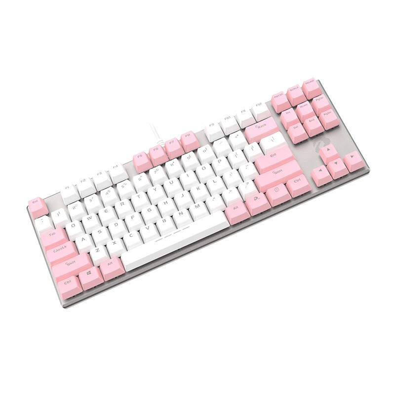 达尔优 ek815 87键白粉色双色机械键盘 电竞游戏 家用办公全键无冲 cf