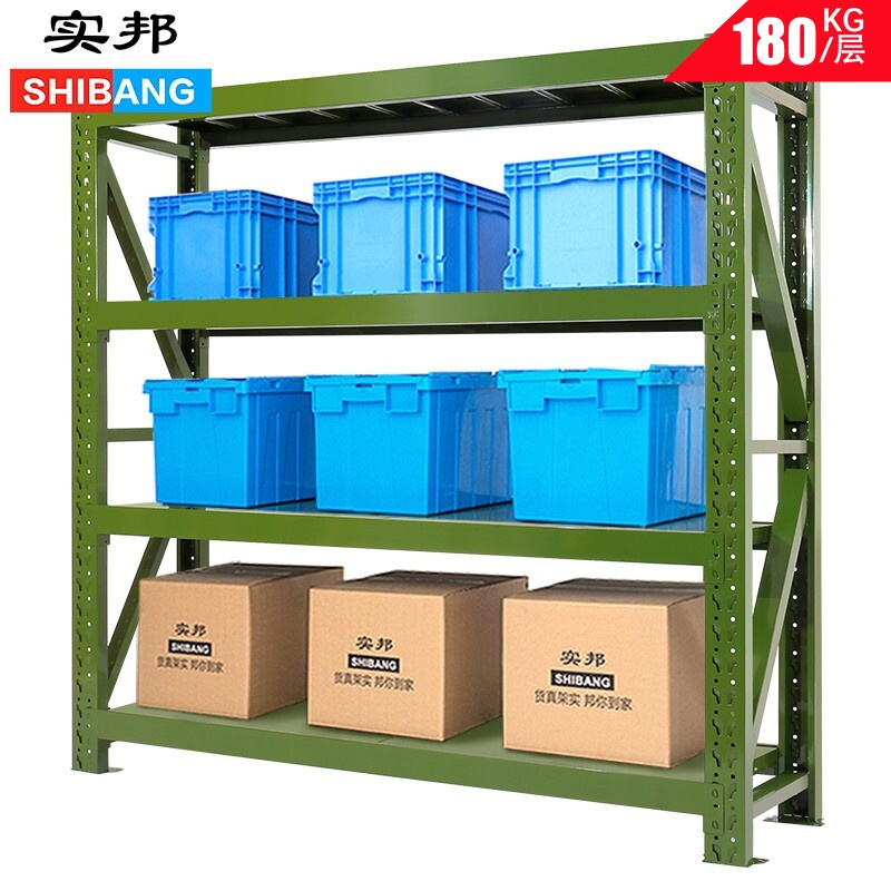 实邦(SHIBANG)货架 军绿色150*50*200主架180Kg/层 轻型货架仓库货架
