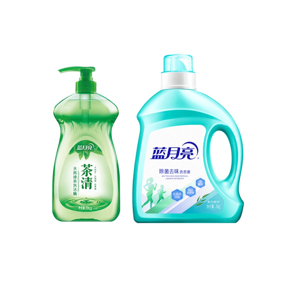 蓝月亮2kg去味除菌去味洗衣液瓶-阳光桉叶+1kg茶清洗洁精 礼遇洗护套餐4高清大图