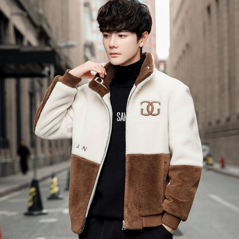 yuansu羊羔毛加绒外套男士短款秋冬季2020新款韩版潮流夹克男装秋装
