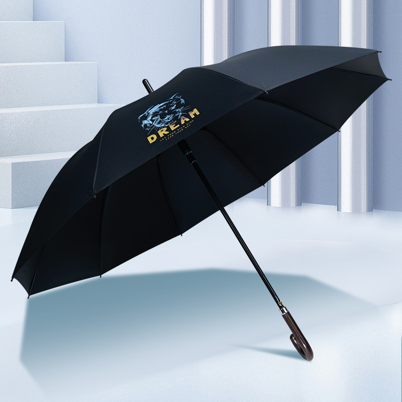 红叶直杆黑胶迅猛豹伞 商务晴雨伞加大防风弯勾式长柄伞长柄半自动伞大码高尔夫 颜色随机-1878!高清大图