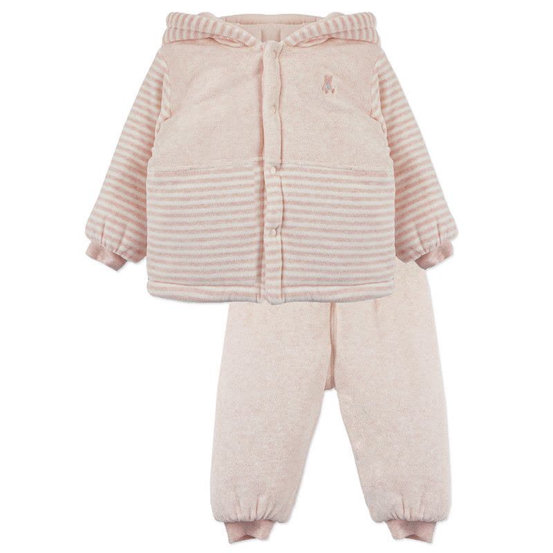 婴姿坊正品男女童夹棉加厚两件套新生宝宝单排扣连帽冬季保暖新品图片