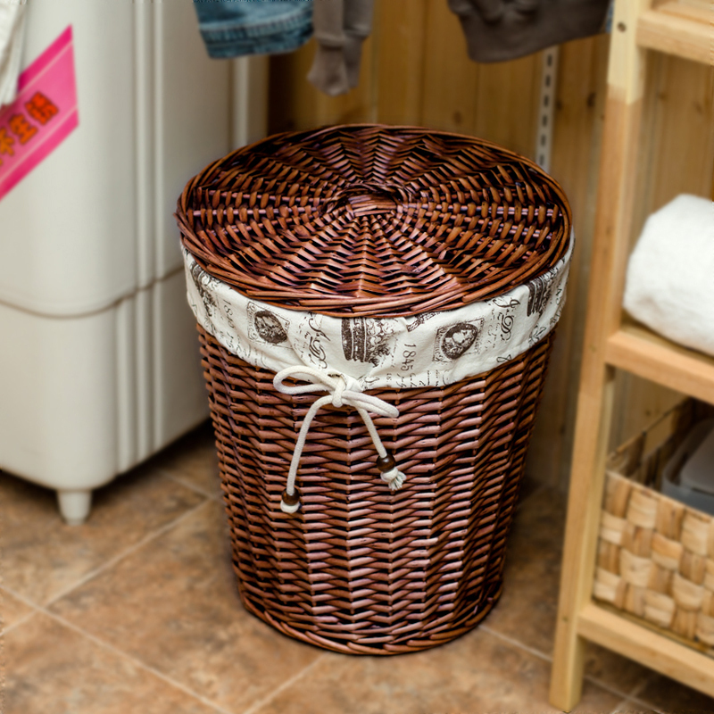 家柏饰(CORATED)脏衣篮藤编有盖衣物脏衣服收纳筐洗衣篮收纳篮柳编脏衣篓编织筐子 咖啡色筐铁塔布大号有盖：43*32*50CM
