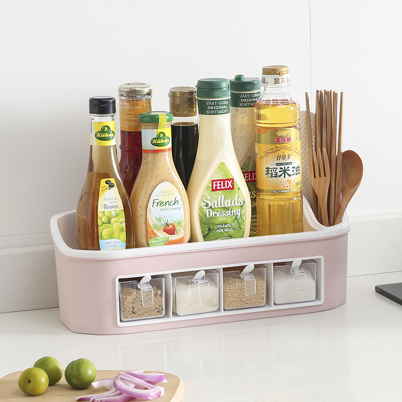 厨房调味料收纳盒刀架调味罐调味品盐罐调料瓶罐子筷子置物架套装 敬平 粉色
