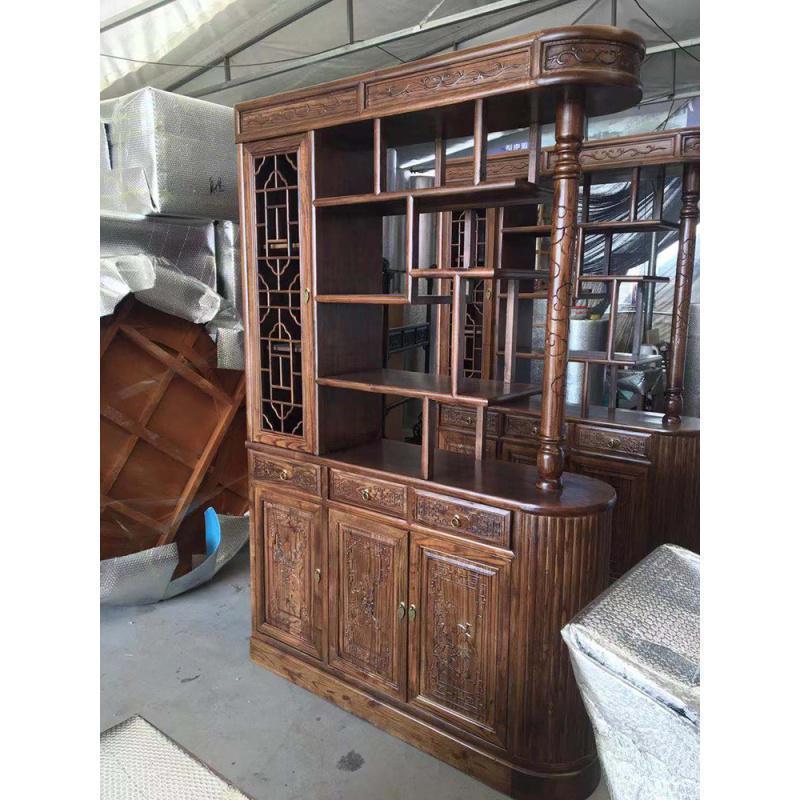 森美人中式榆木玄关厅柜明清古典屏风隔断玄关柜客厅实木双面鞋柜酒柜 花梨色整装其他结构