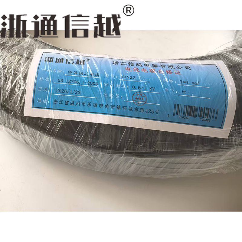 浙通信越 铠装铜芯电缆 YJV22 0.6/1KV 7*4/米高清大图