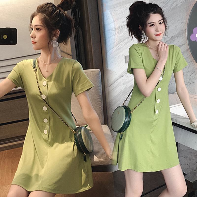 迪鲁奥(DILUAO)LYL 哺乳连衣裙夏 针织短袖扣子解开可哺乳孕妇裙F526-38图片