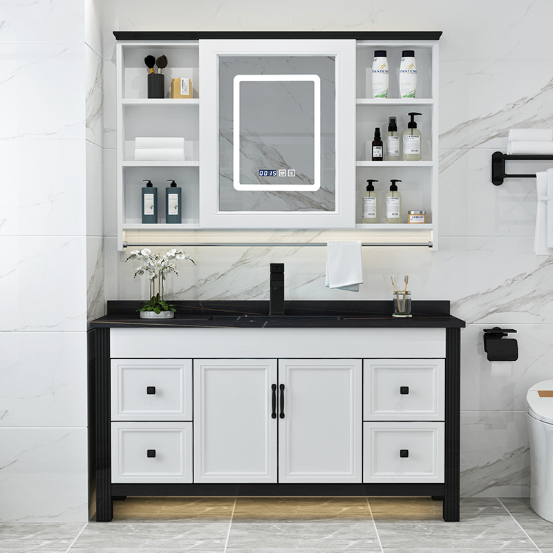 卫生间智能镜柜岩板一体台面洗手台洗脸池洗漱台盆一体柜组合落地式