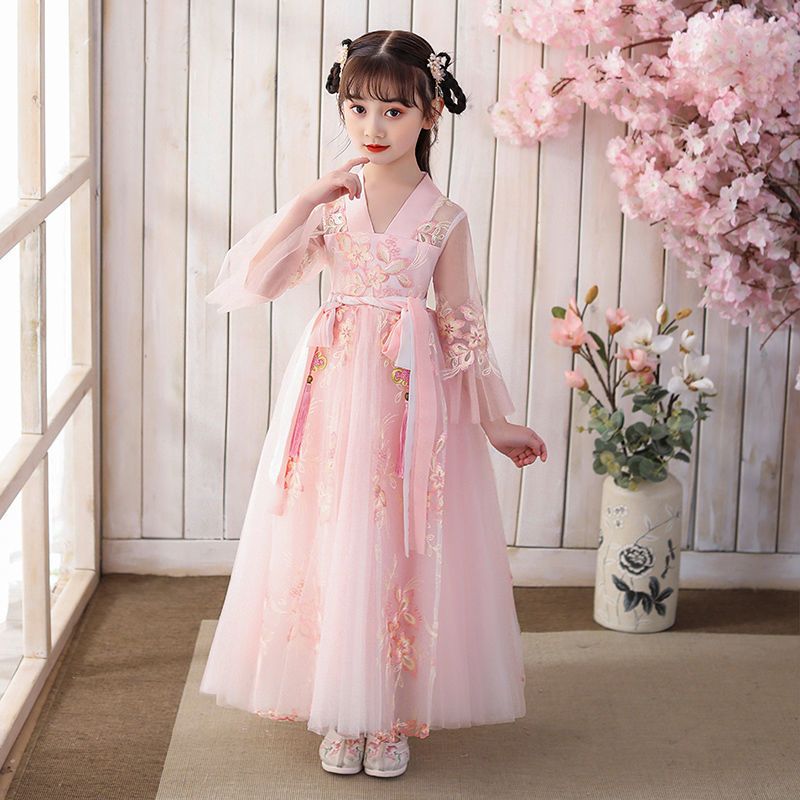 汉服女仙气古风古装衣服女童小女孩儿童夏装中国风连衣裙唐装秋装粉