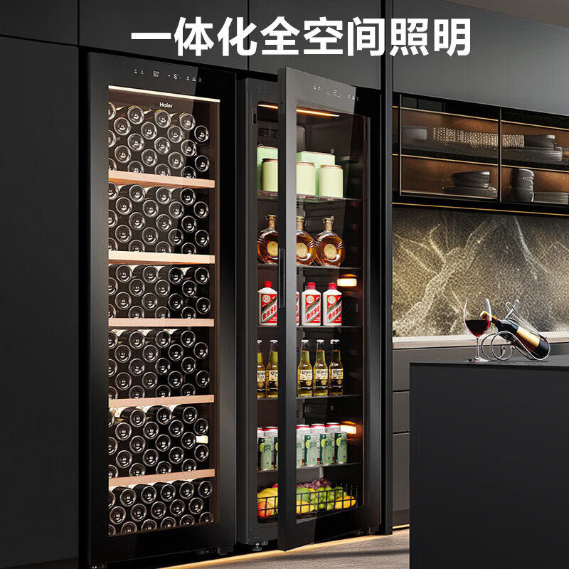 海尔(Haier)378L冰吧数显电子控温家用冷藏柜保鲜柜客厅大容量精致小冰箱小型冰柜风冷无霜一级节能JC-378WG高清大图