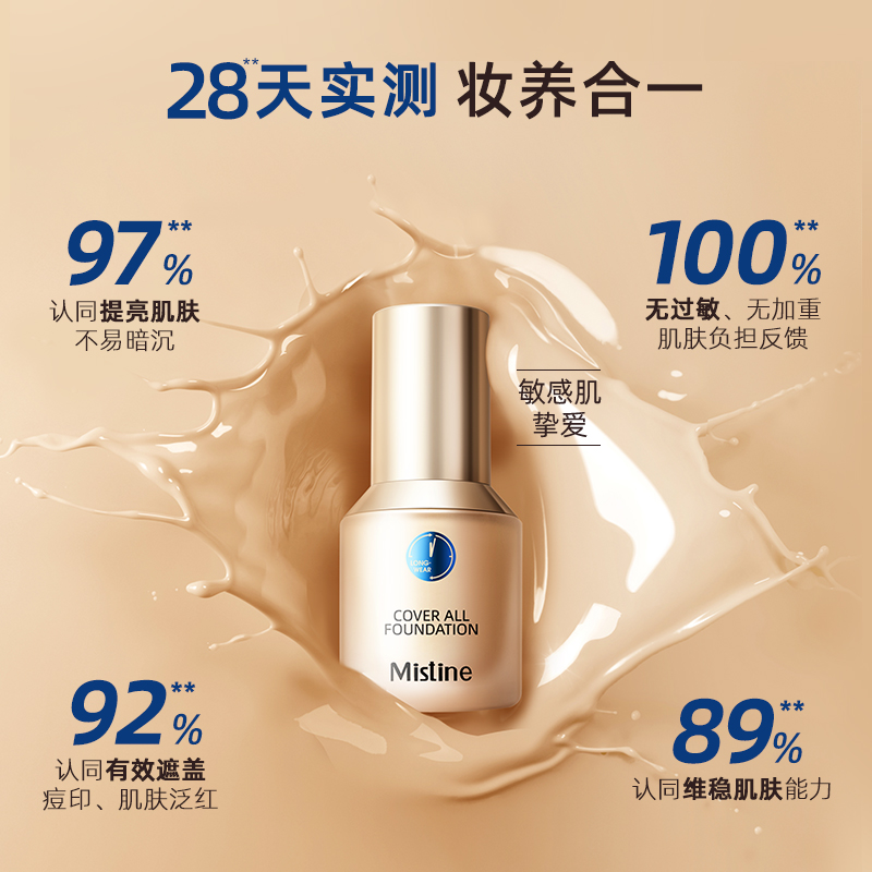 Mistine/蜜丝婷蓝盾粉底液干油皮遮瑕持久保湿控油定妆 色号 #NN120 自然偏黄高清大图