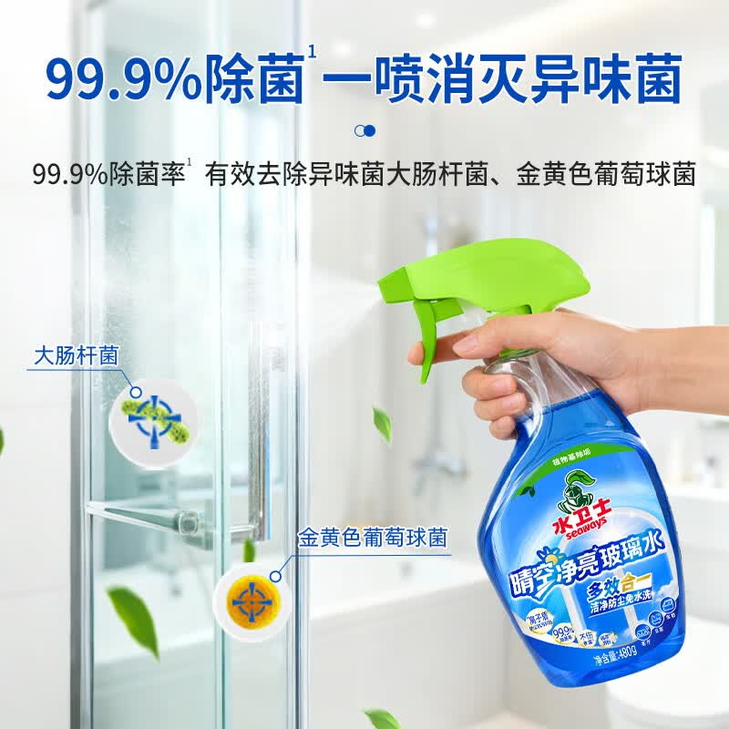 水卫士玻璃清洁剂480g 浴室清洗剂家用擦窗汽车前挡风玻璃去油膜虫胶 ZWJBLS01PQ01高清大图