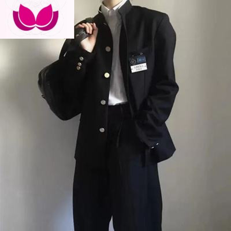 七斓DK制服中山装一套日系热血高校铃兰校服JK男女班服外套西装学院风 L 黑色西装+胸牌