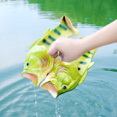 绿色2425码鱼拖鞋女夏搞怪创意个性鱼头鱼嘴亲子情侣浴室内沙滩鱼形鞋