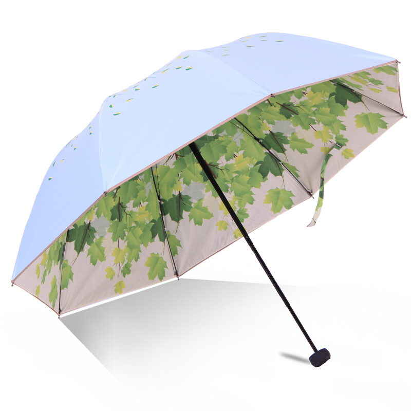 天堂伞 绿树成荫双层碰击黑胶三折晴雨伞 33379E 米黄