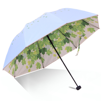 天堂伞 绿树成荫双层碰击黑胶三折晴雨伞 33379E 米黄