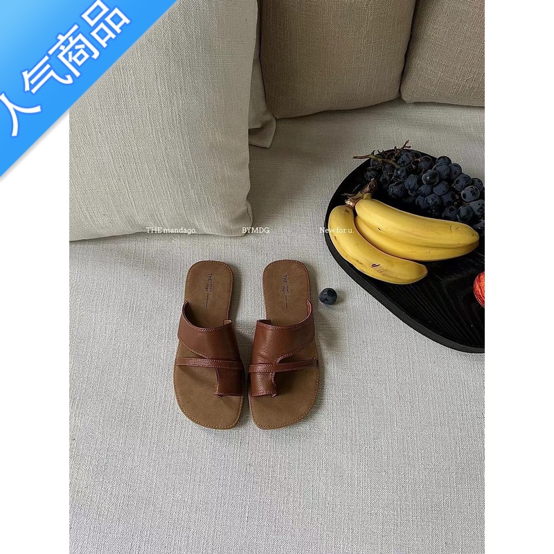 SUNTEK韩国复古套趾拖鞋女夏季外穿2023年新款小众平底软底沙滩凉拖凉U高清大图