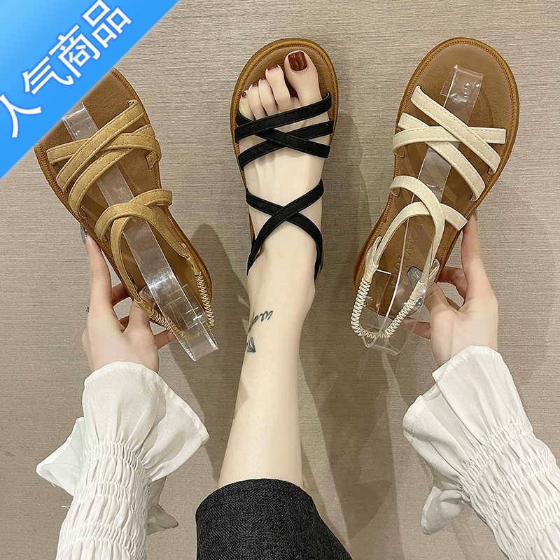 SUNTEK凉鞋2023年新款女夏季百搭学生仙女风平底鞋牛筋软底沙滩鞋ins百高清大图