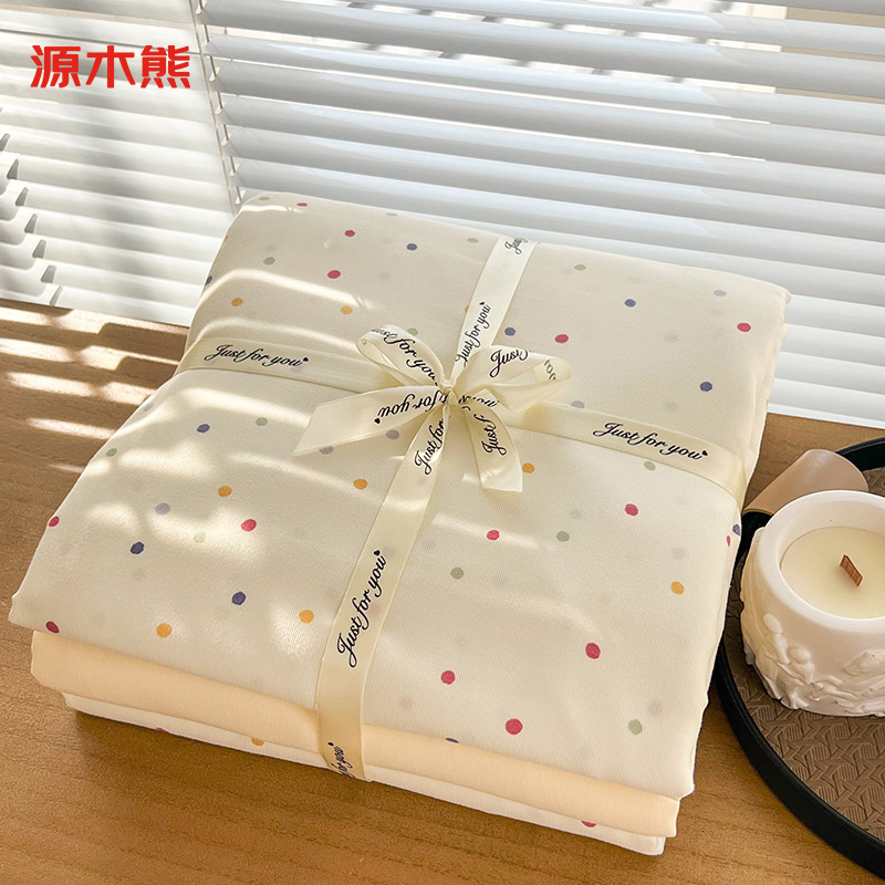 源木熊礼袋款S072针织棉双层纱四件套床单款1.8四件套-被套200x230高清大图