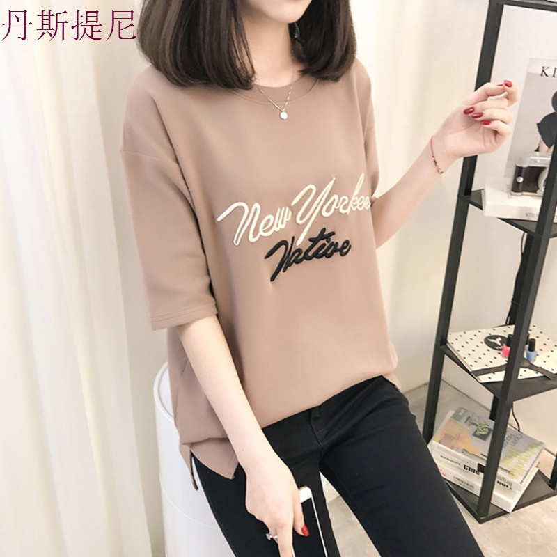 早春夏天2018中袖女装短袖中长款半袖宽松韩版学生上衣服