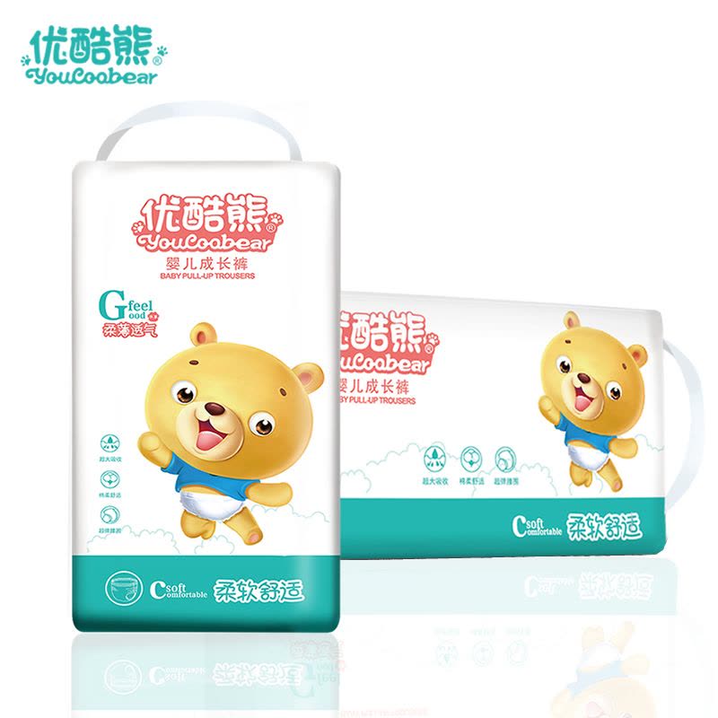 优酷熊婴儿拉拉裤超薄透气M100片(6kg-9kg)中码男女宝宝儿童成长裤L XL XXL新生儿云柔尿不湿加智能尿显图片