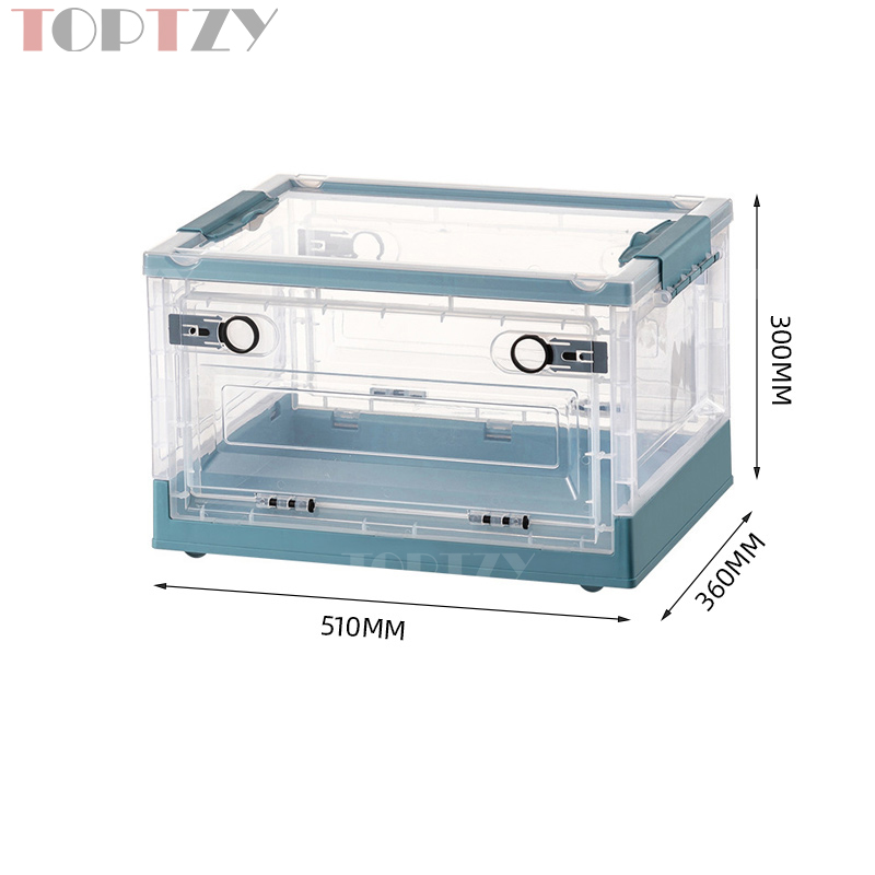 toptzy TZ5071717 户外便携透明折叠箱家用衣物防尘储物柜 透明配蓝色 510*360*300高清大图