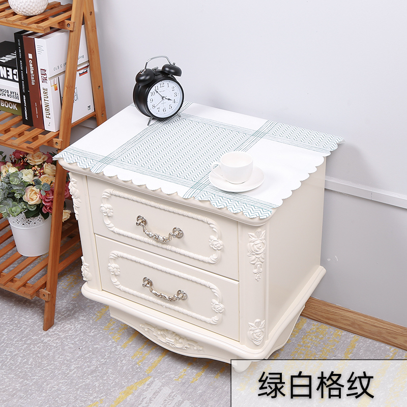 家柏饰(CORATED)床头柜盖布防水防油免洗北欧家用防尘罩套卧室床头盖巾冰箱防尘布 绿白格纹 40*50cm
